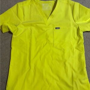 Bright Yellow V-Neck Scrub Top & bottoms